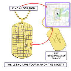Custom Engraved Dog Tag Map Necklace