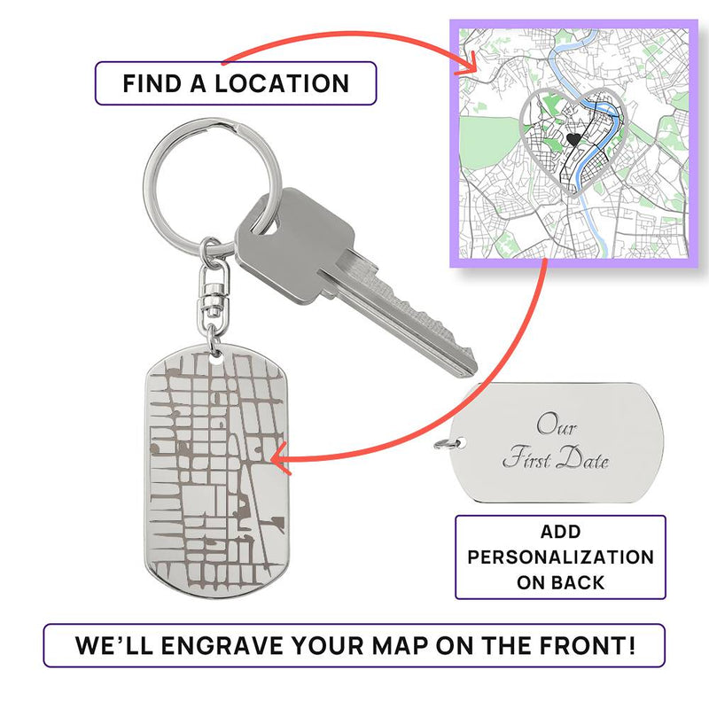 Custom Engraved Dog Tag Keychain - Engrave Your Map Location!